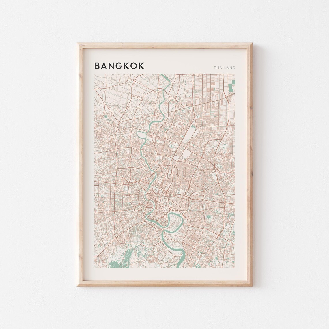 Bangkok Thailand City Map Mint Green Minimalist Street Map Poster