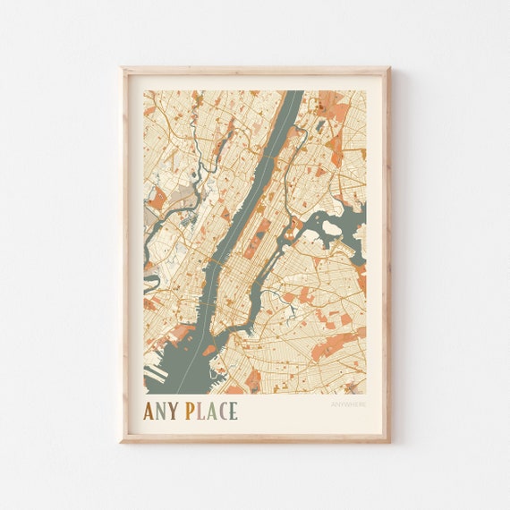 Personalized City Map Travel Poster, Home Town Map