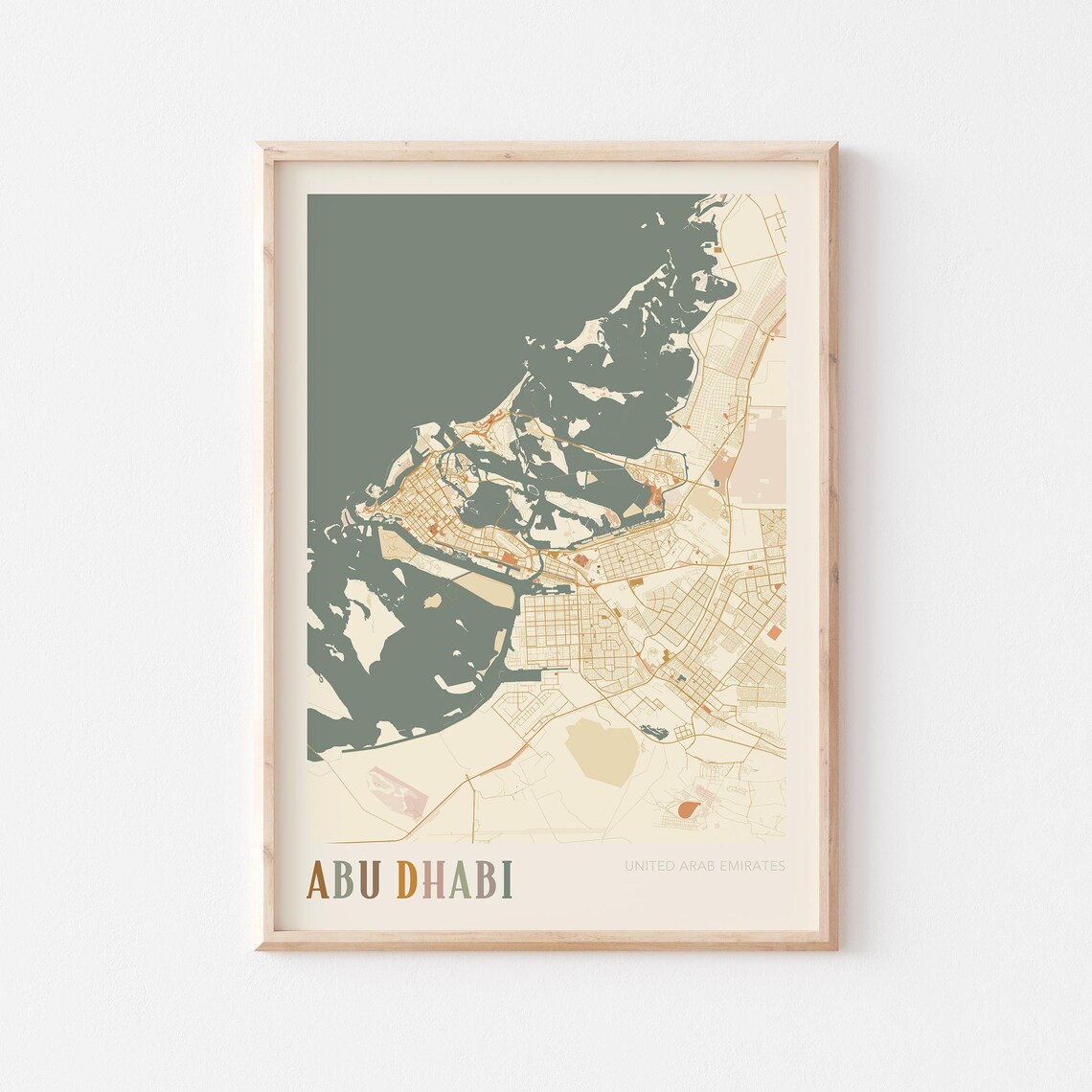 Abu Dhabi Map Poster Print Wall Art United Arab Emirates Travel Gift Boho