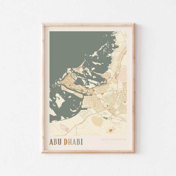 Abu Dhabi Map Poster Print Wall Art United Arab Emirates Travel Gift Boho