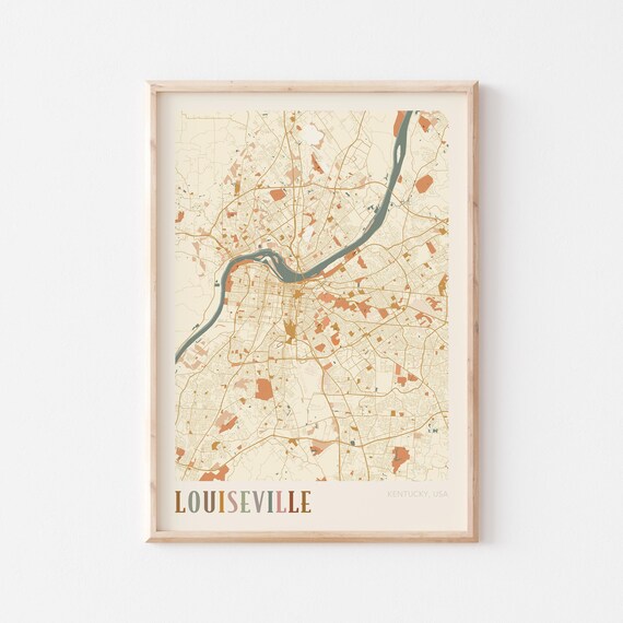Louiseville Kentucky Modern Terracotta City Street Map Art Poster
