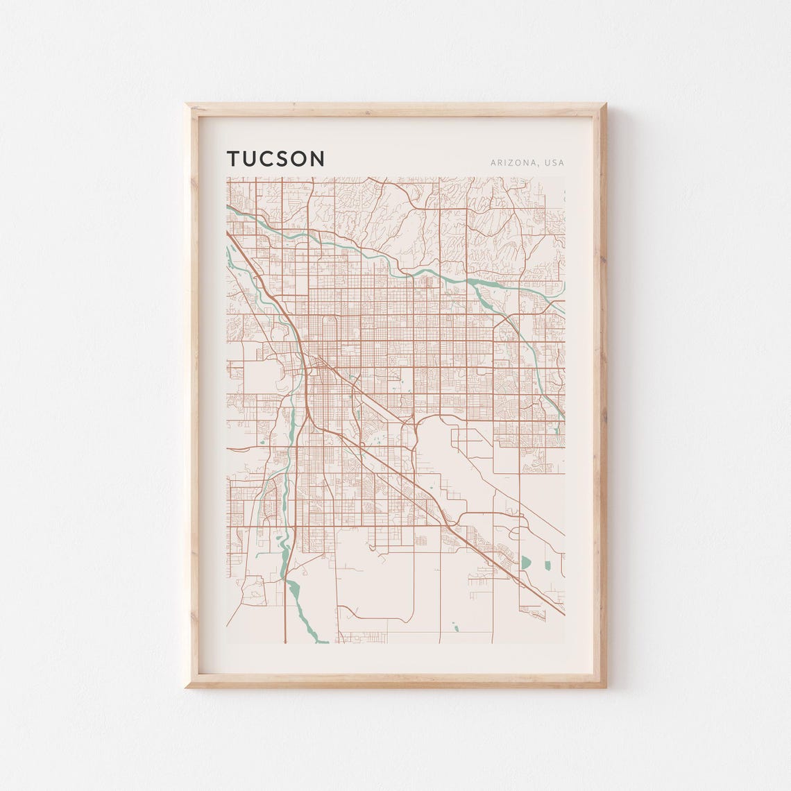 Tucson Arizona Modern Minimalist Copper Street Map Decor Poster