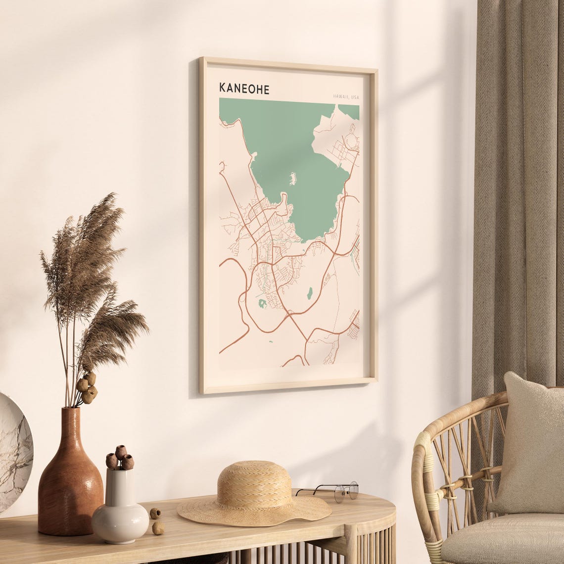 Kaneohe Hawaii Minimalist Coastal City Map Poster Boho Wall Decor - Image 3