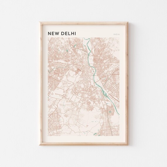 New Delhi Map Poster Print Wall Art India Travel Gift Scandi