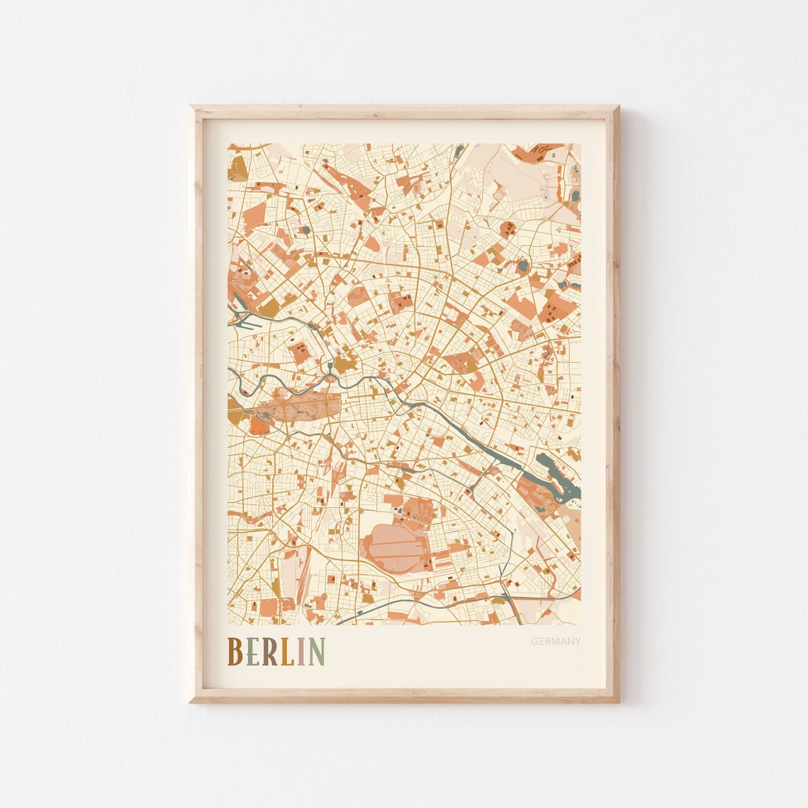 Berlin Germany Minimalist Street Map Poster in Boho Neutral Tones