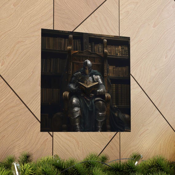 Maximalist Knight Reading Eclectic Victorian Poster Print Bold Altered Vintage Portrait Fantasy Fun Colorful Renaissance Rustic Art