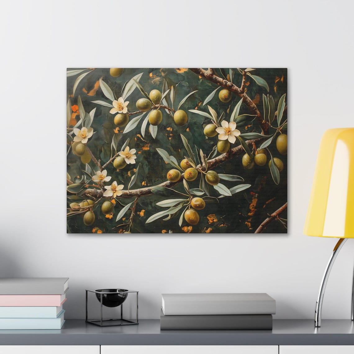 Flowering Olive Branch Moody Vintage Style Botanical Painting Poster - Image 2