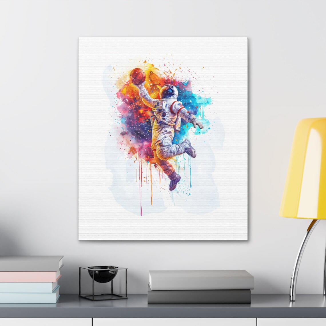Astronaut Basketball Dunk Watercolor Splash Painting Space Sport Art Poster