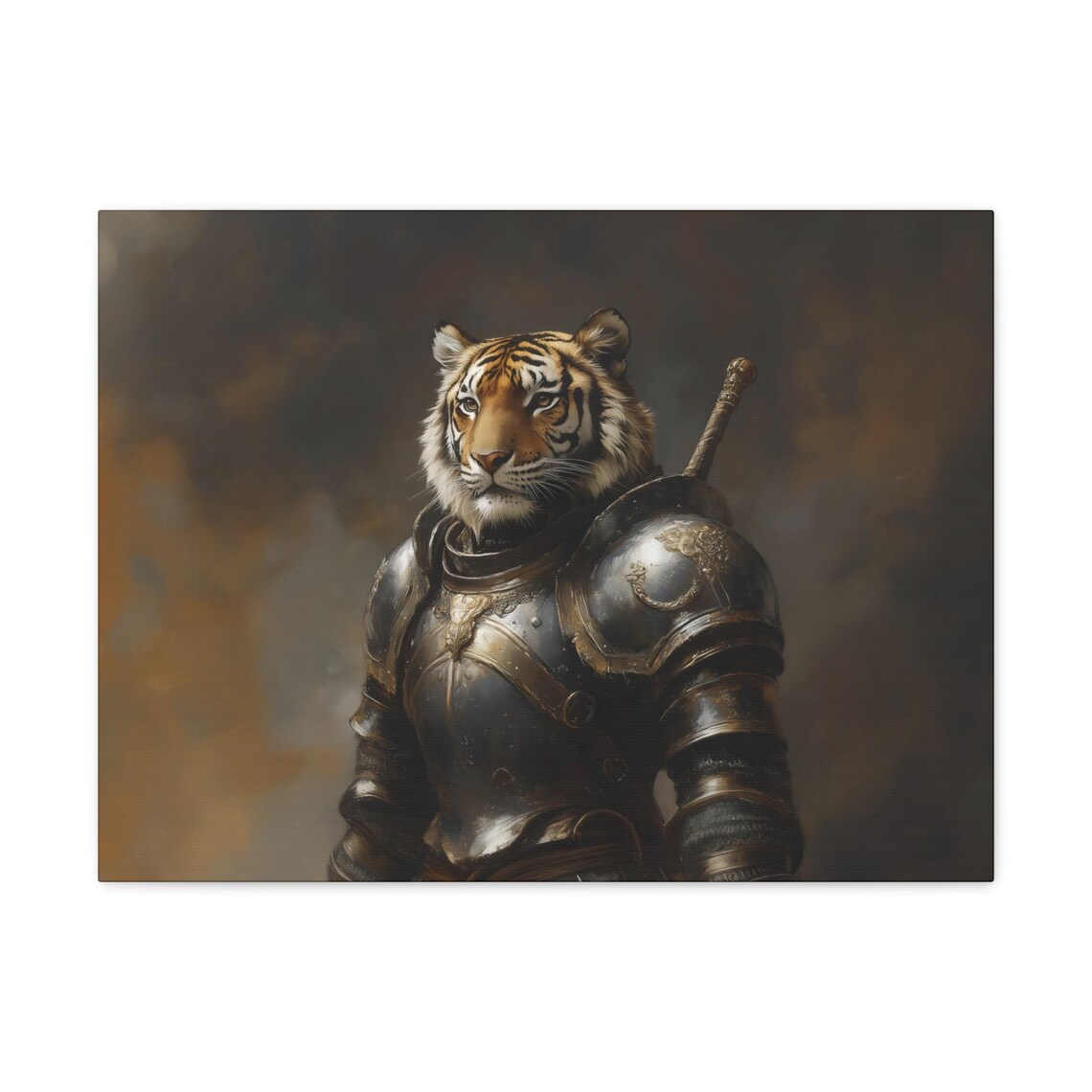 Tiger Knight Full Medieval Plate Armor Bold Front Facing Big Cat Poster - Image 3