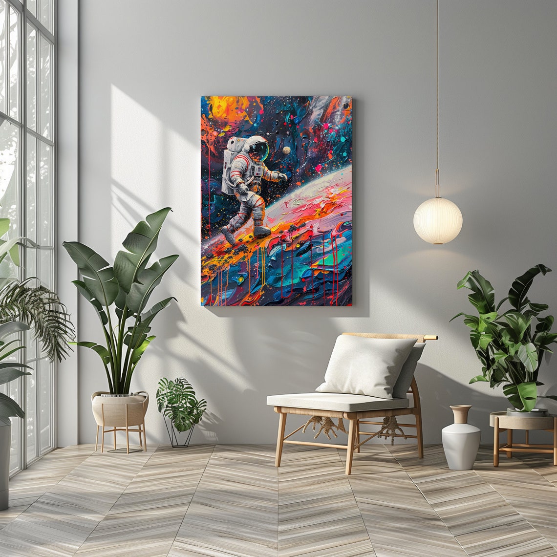 Lone Astronaut Walking On A Vibrant Psychedelic Planet Poster