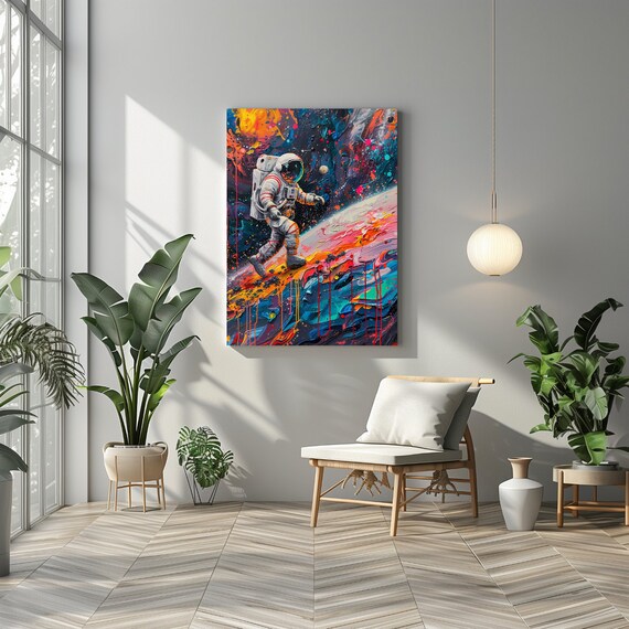 Lone Astronaut Walking On A Vibrant Psychedelic Planet Poster