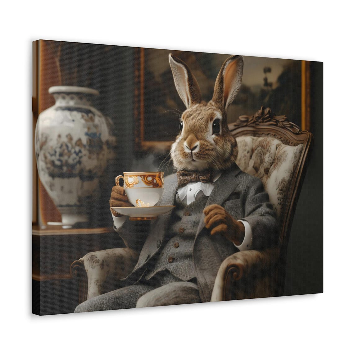 A Rabbit For Tea Maximalist Eclectic Victorian Print Bold Altered Tea Party Portrait Fantasy Fun Colorful Renaissance Rustic Art - Image 3