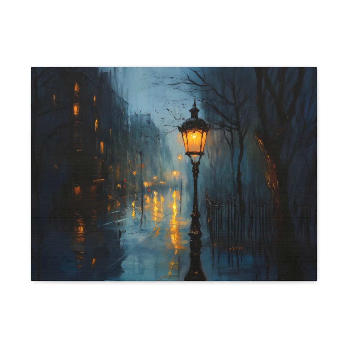 Glowing Vintage Street Lamp On Rainy City Street At Night Poster - Image 3
