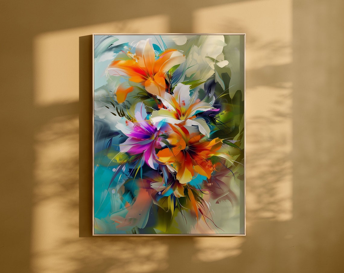 Abstract Floral Lily Bouquet Vibrant Expressive Painting Poster