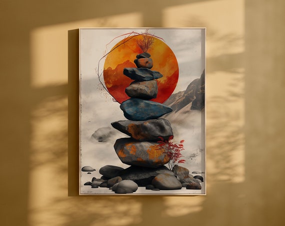 Japanese Stone Art Art Modern Wall Decor Mondrian Style Art Print Instant Wall Art