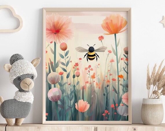 Flower Meadow With Bees Watercolor Art Print