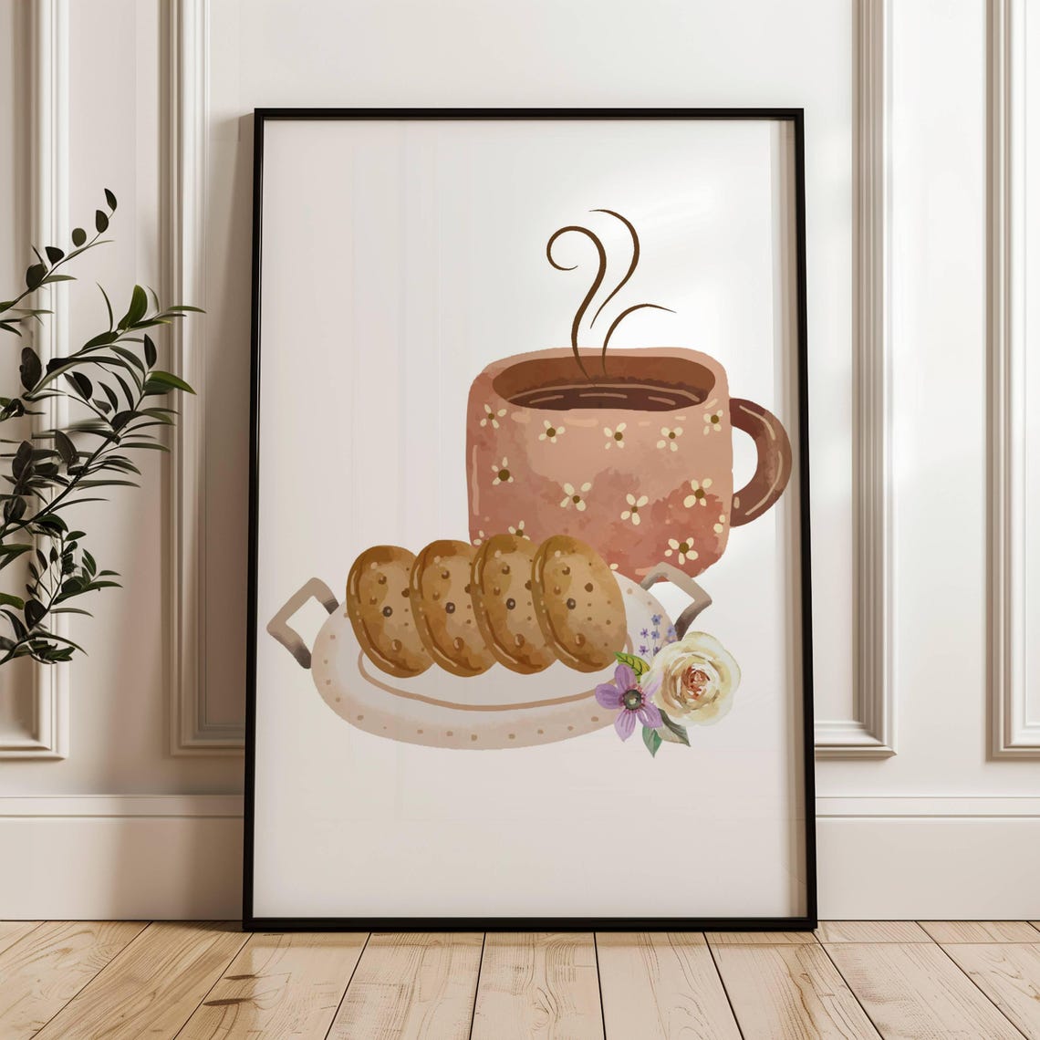 Steaming Coffee Mug With Cookies Cozy Kitchen Illustration Poster - Image 3