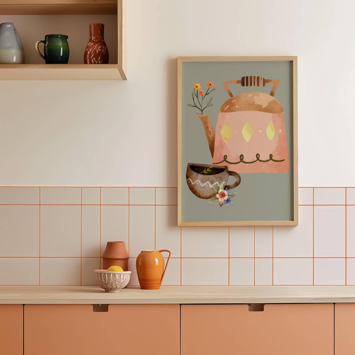 Cozy Kettle And Tea Cup Watercolor Kitchen Wall Decor Poster - Image 4