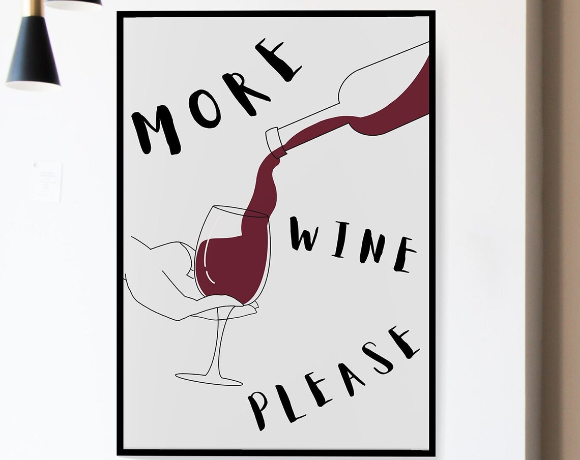 More Wine Please Funny Wine Poster, Retro Bar Decor - Image 6