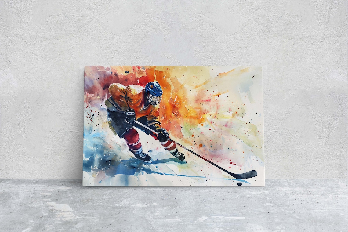 Hockey Watercolor Sports Art Print, Boys Room Decor