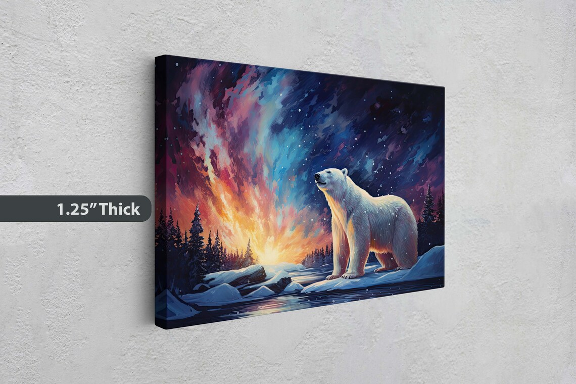 Polar Bear Aurora Borealis Art Print, Winter Decor - Image 3