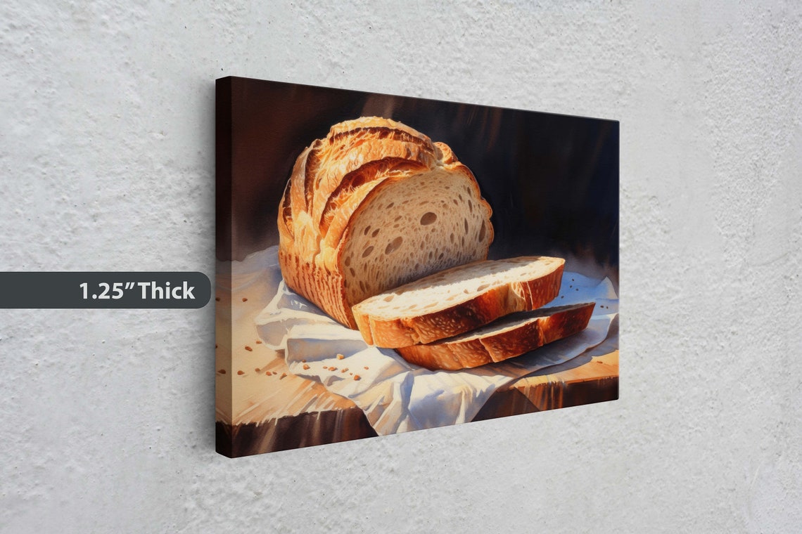 Rustic Sliced Bread Loaf Still Life Painting Bakery Kitchen Art Poster - Image 3