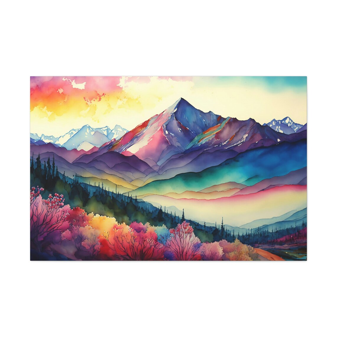 Mountain Range Sunrise, Watercolor Art Print