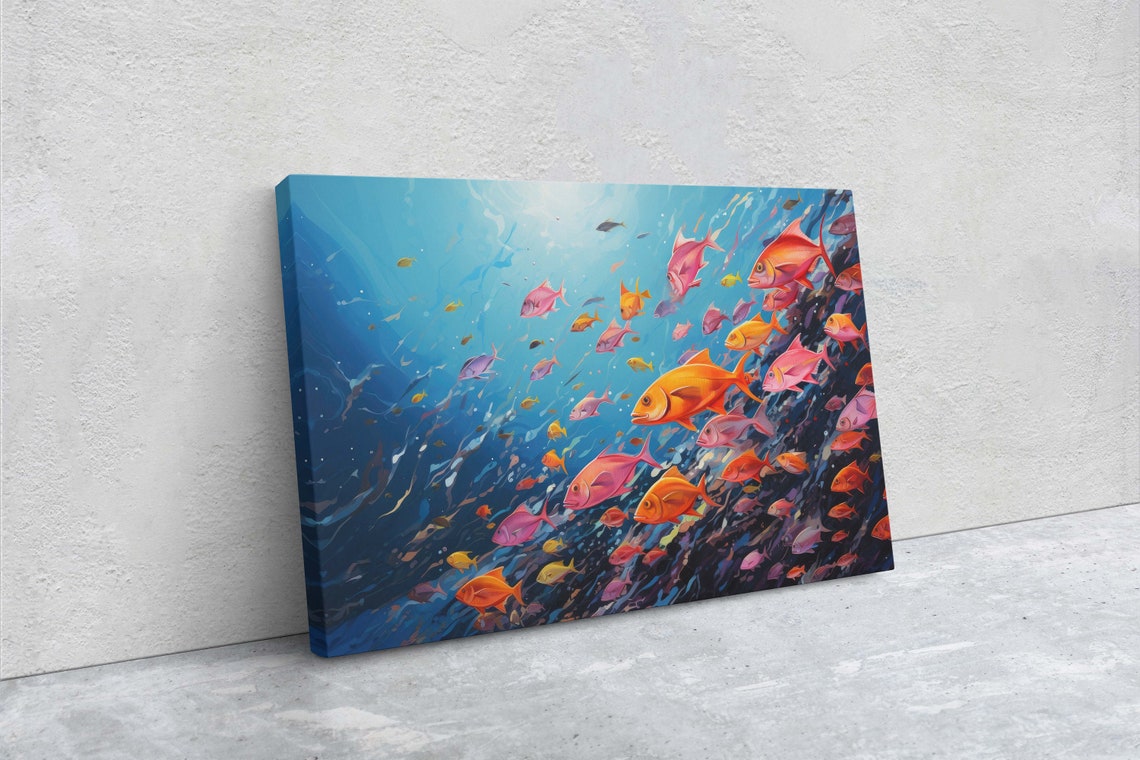 Bright School Of Orange Fish Sunlit Turquoise Ocean Water Art Print - Image 2