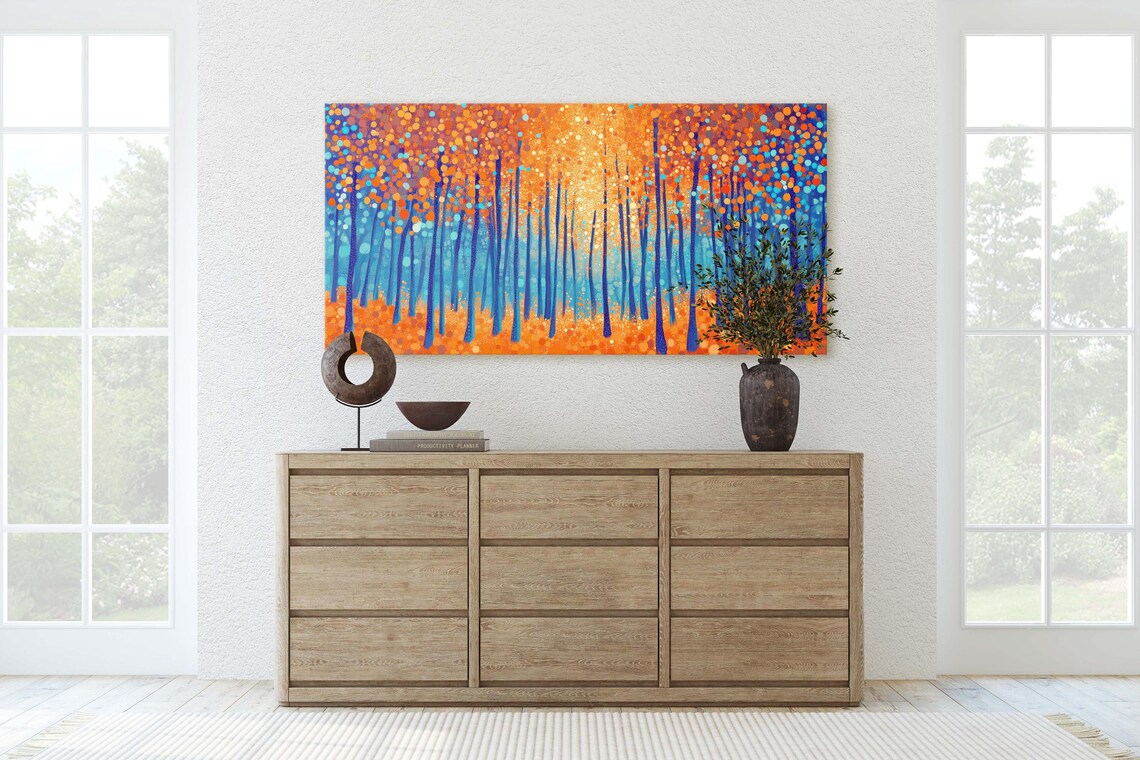 Pointillism Autumn Abstract Aspen Trees Art Print - Image 2