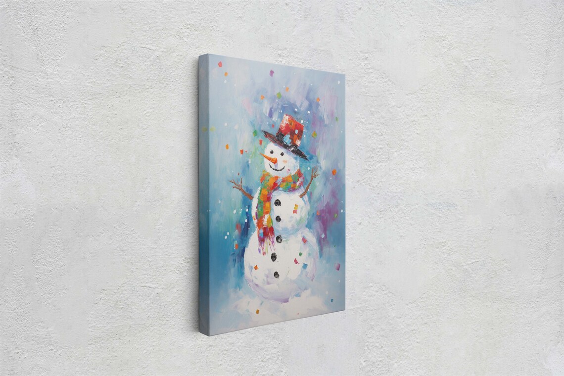 Colorful Snowman Christmas Art Print, Winter Holiday - Image 2