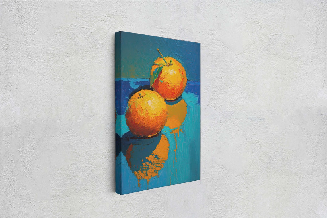 Impasto Orange Still Life Blue Background Modern Kitchen Art Poster - Image 2