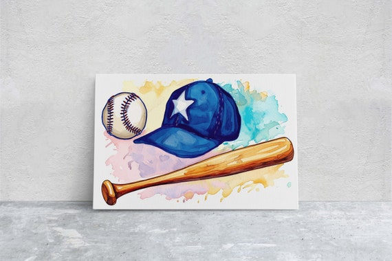 Watercolor Baseball Baseball Painting Baseball Bat Original Art Sport Lover Kids Room Boys Room