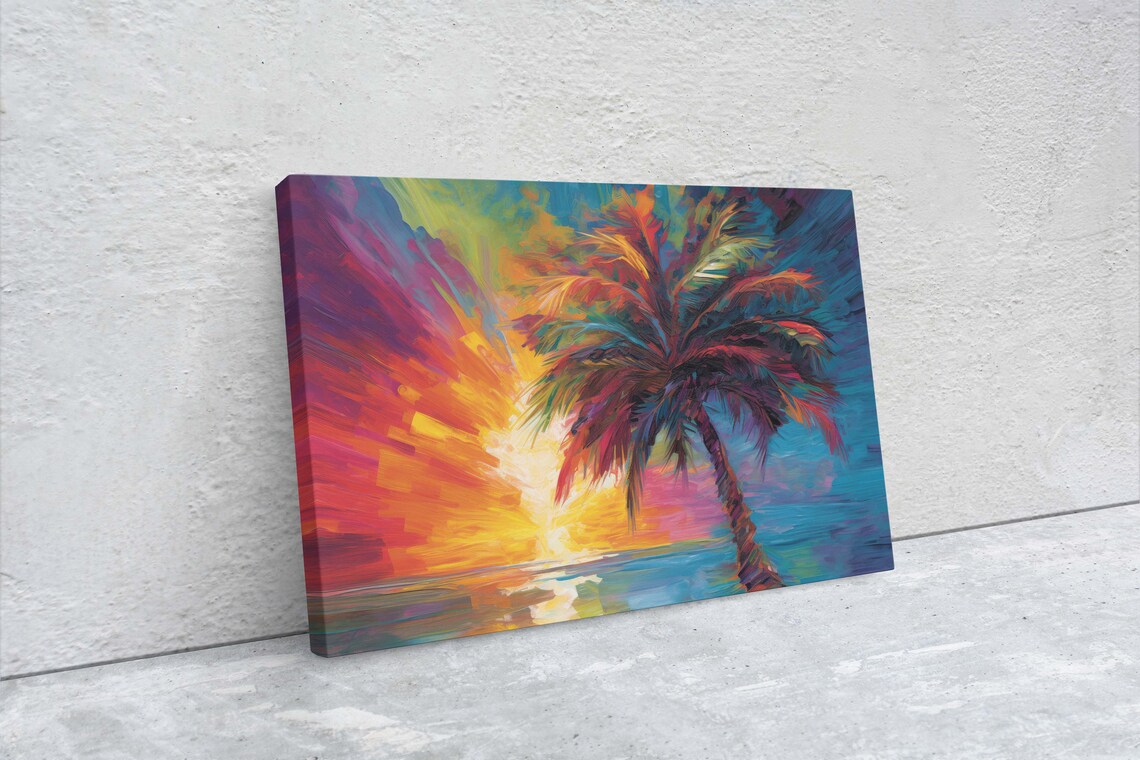 Modern Palm Tree Ocean Art Print, Mid-Century Abstract - Image 2