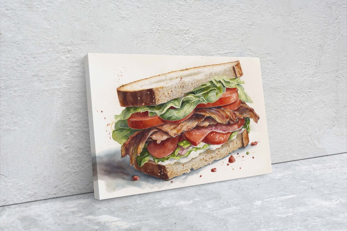 Watercolor BLT Sandwich Kitchen Wall Art Print - Image 2
