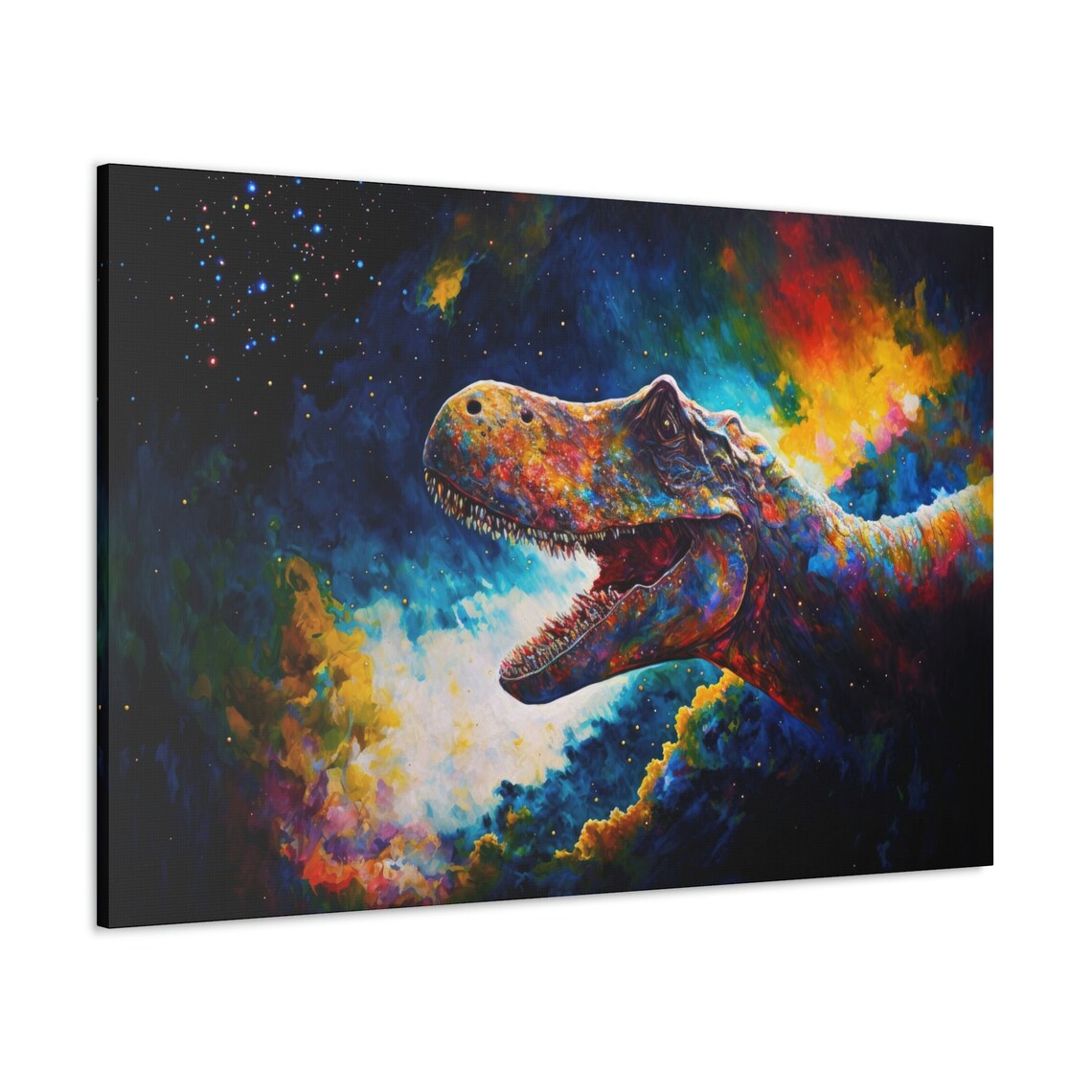 T Rex Oil Painting, Colorful Space Dinosaur Art Print - Image 3