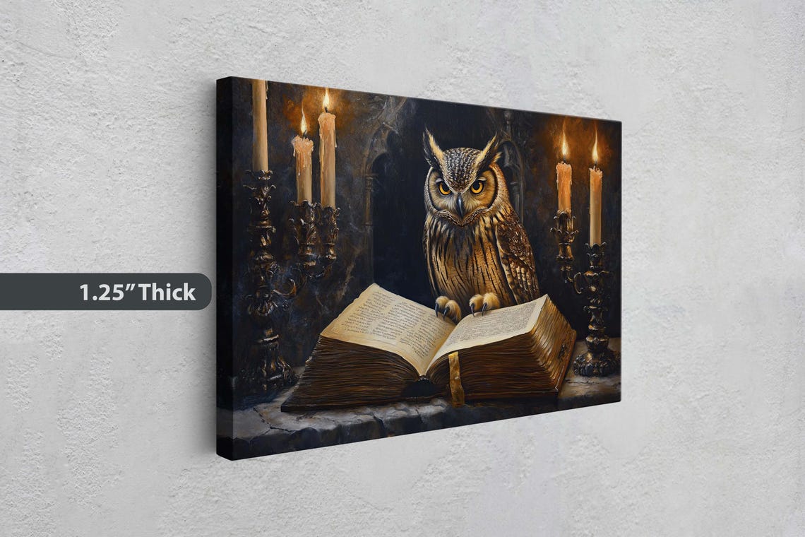 Great Horned Owl Reading Spell Book by Candlelight Dark Academia Print - Image 3