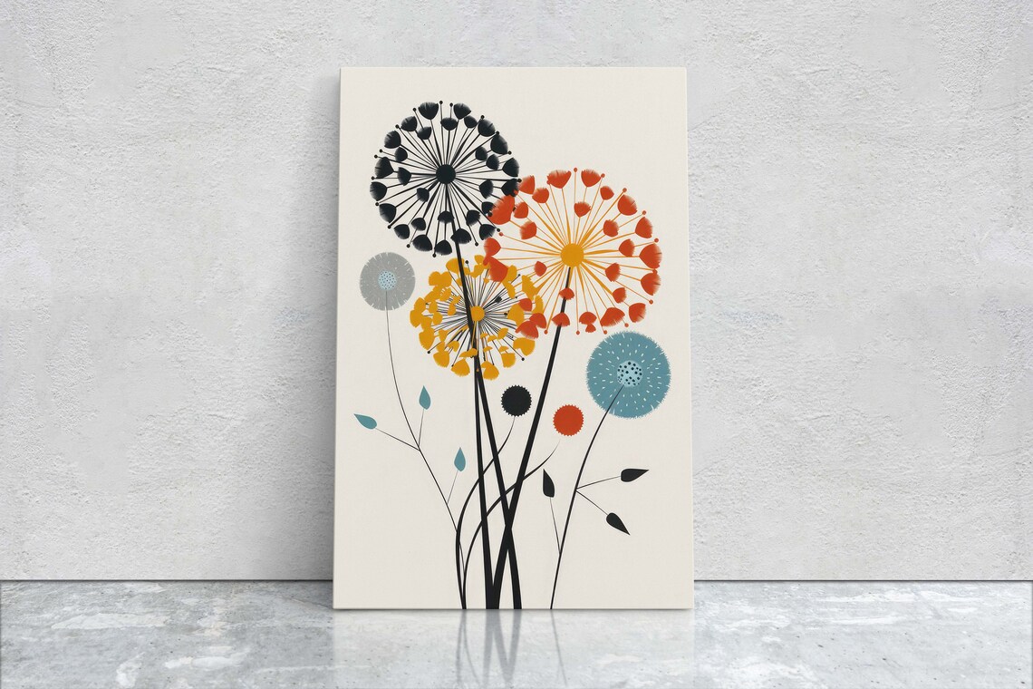 Mid-Century Dandelion Flower Art Print, Retro Minimalist