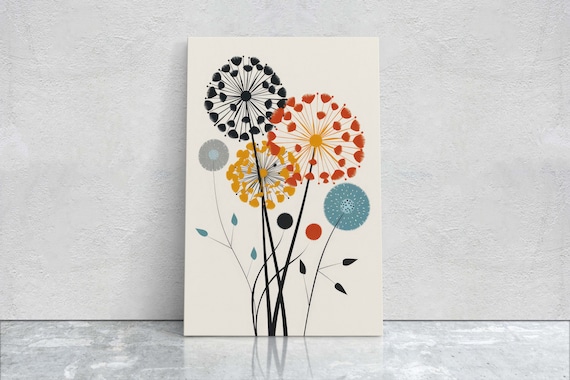 Mid-Century Dandelion Flower Art Print, Retro Minimalist