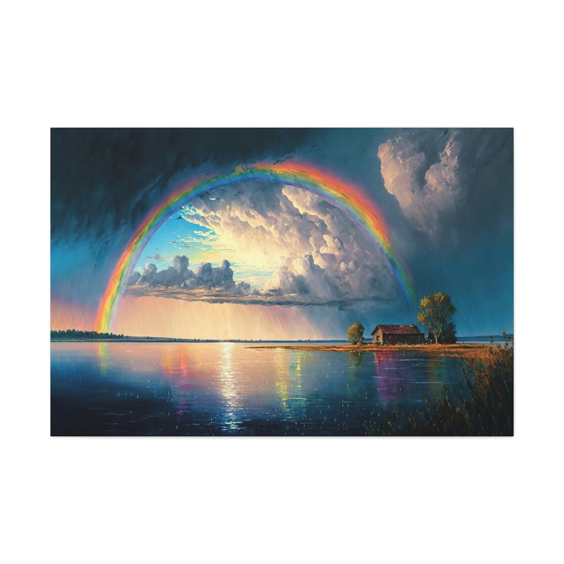 Rainbow Lakeside Nature Landscape Art Print