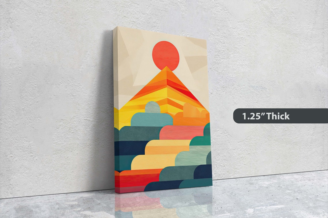 Cloudy Mountain On Sunset Decor Flat Art Vibrant Color Bold Art Vertical Abstract Mid Century Modern Scandinavian Print - Image 3