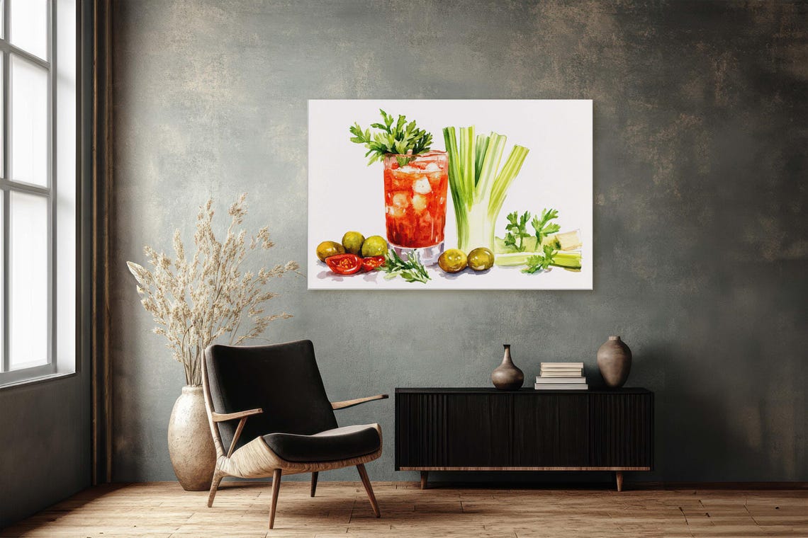 Bloody Mary Cocktail Watercolor Celery Olives Bar Art Poster - Image 2