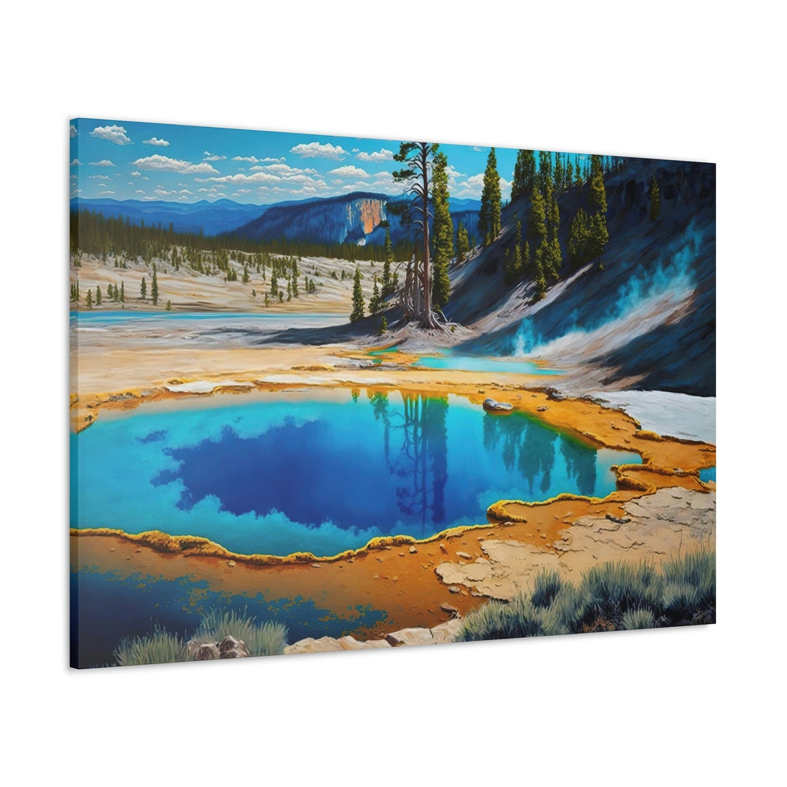 Bright Blue Geothermal Hot Spring Colorful Mineral Rim Painting Poster - Image 3