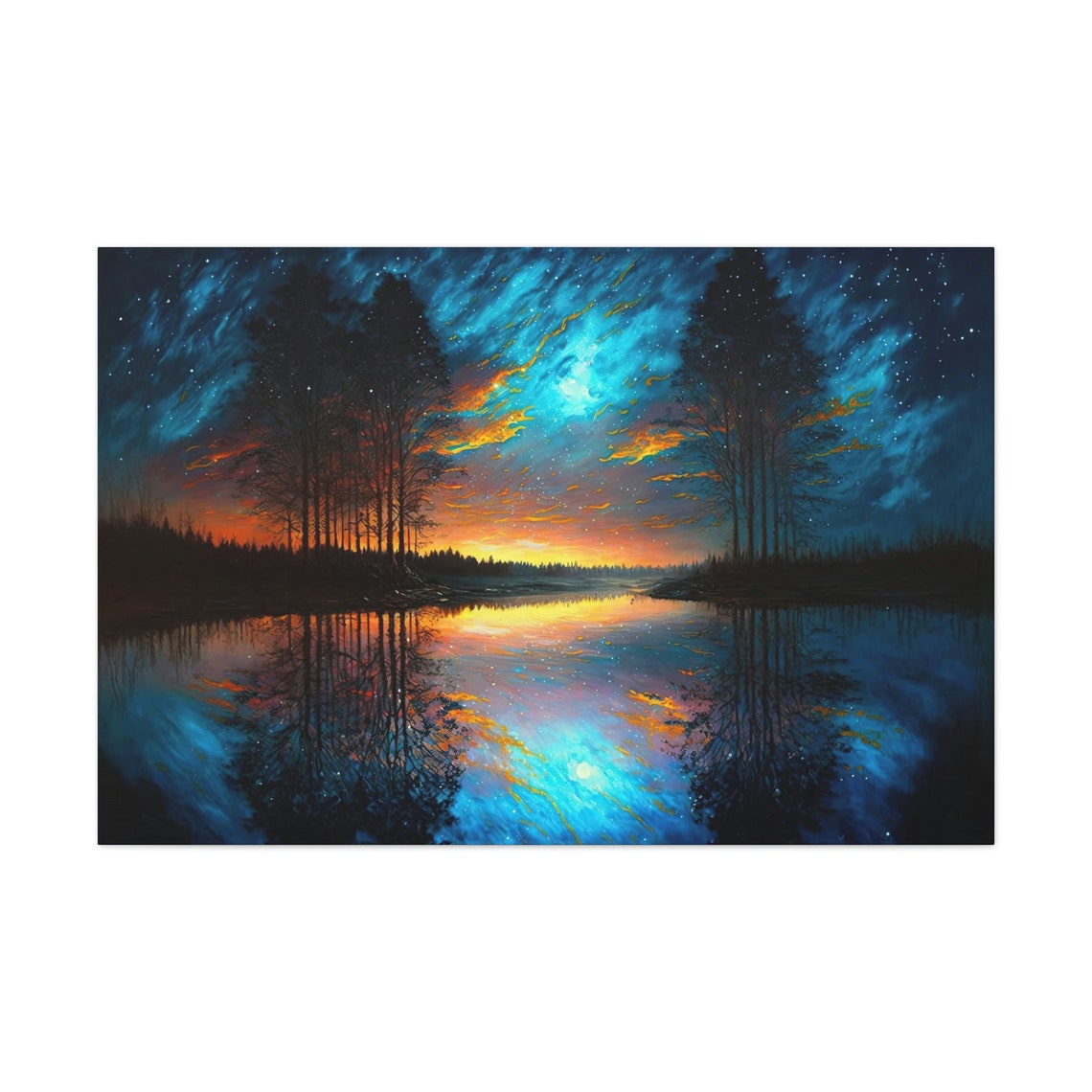 Sunset Over Lake Landscape Art Print