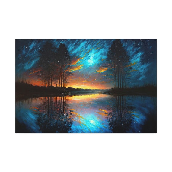 Sunset Over Lake Landscape Art Print