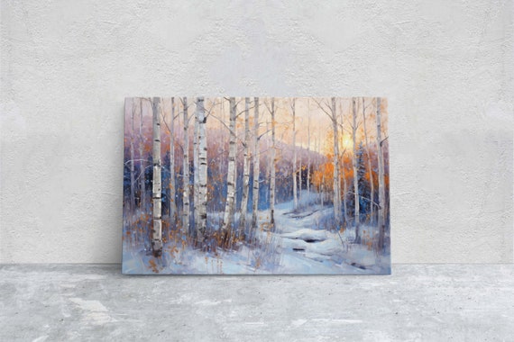 Winter Aspen Trees, Snowy Forest Seasonal Art Print