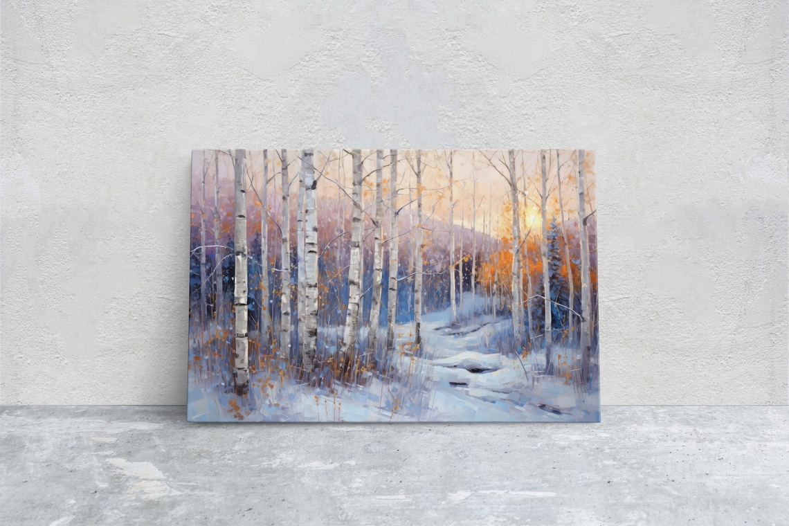 Winter Aspen Trees, Snowy Forest Seasonal Art Print