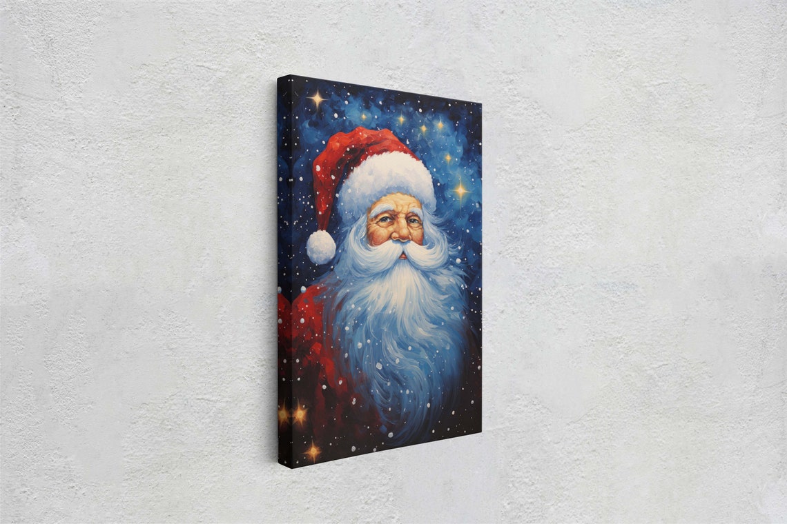 Santa Claus Portrait Starry Night Red Suit Blue Beard Christmas Poster - Image 2