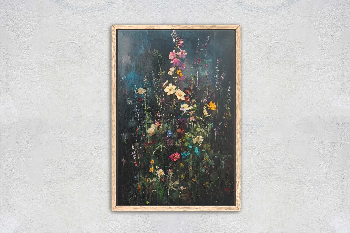 Dark Wildflowers, Black Floral Decor Art Print
