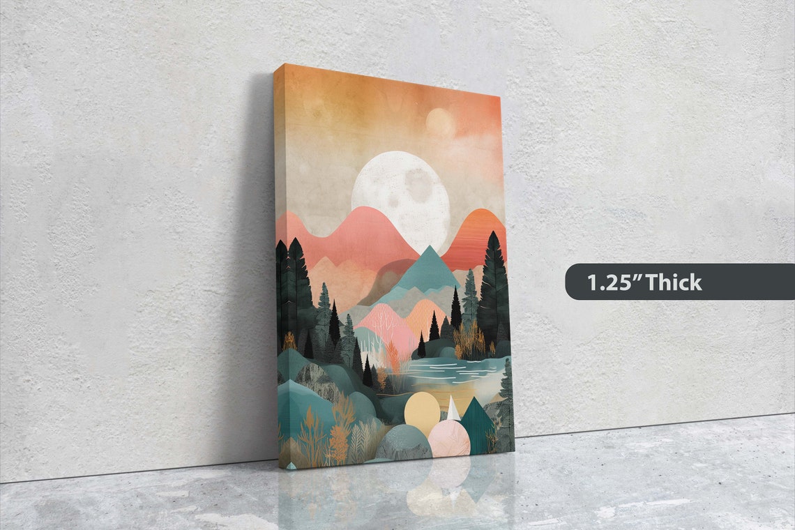 Minimalist Mountains Sunset Decor Flat Art Vibrant Color Bold Art Vertical Abstract Mountain Mid Century Modern Scandinavian Print - Image 3