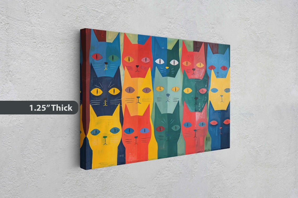 Colorful Cat Faces Grid Pop Art Rainbow Feline Pattern Art Poster - Image 3